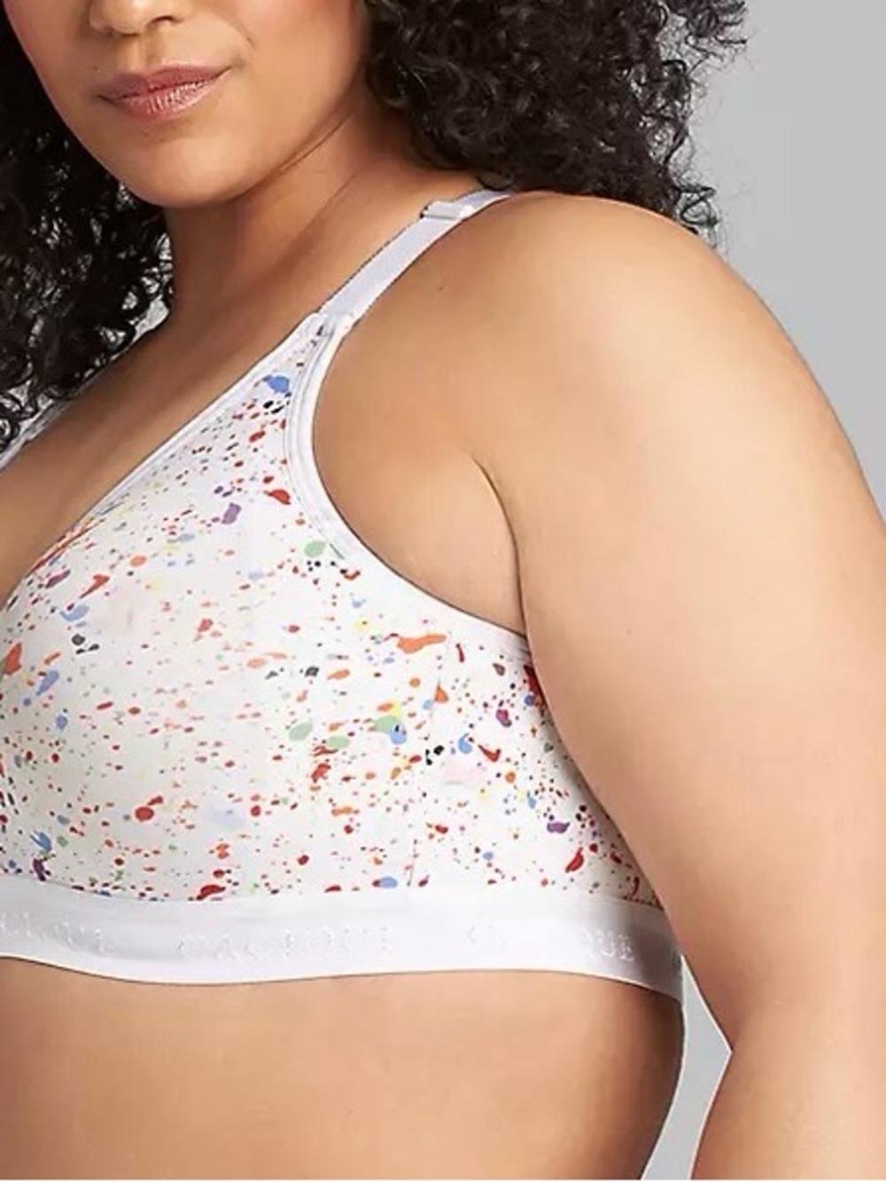 Cacique Bra 42 DDD Cotton Unlined No-Wire Rainbow Paint Splatter & Strappy Back